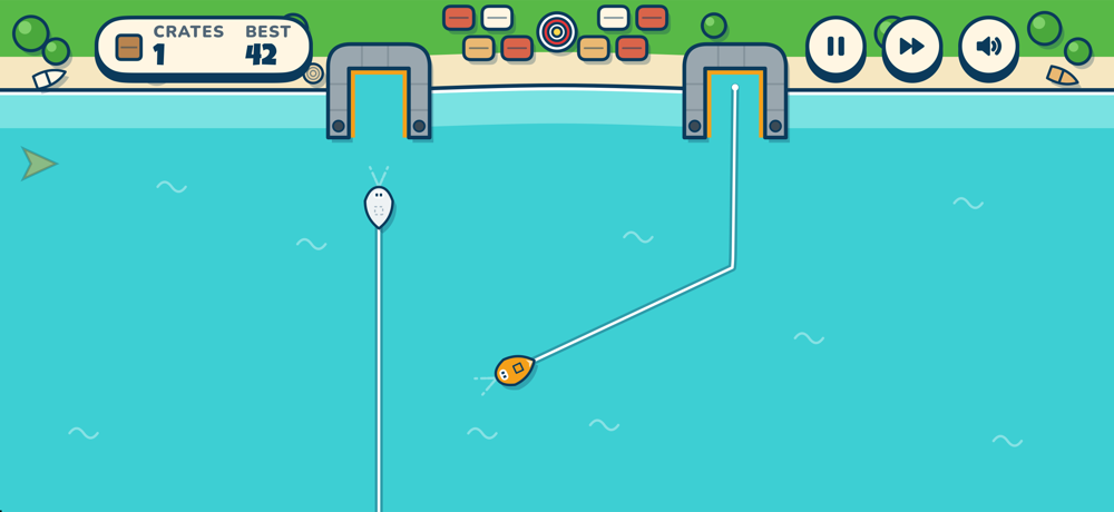 Fishing Bay in play: boats following white lines to their docks